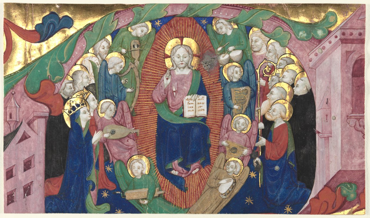 Fragment av en historisk initial fra en korbok: Kristus i majestet, ca. 1400. av Michelino Molinari da Besozzo