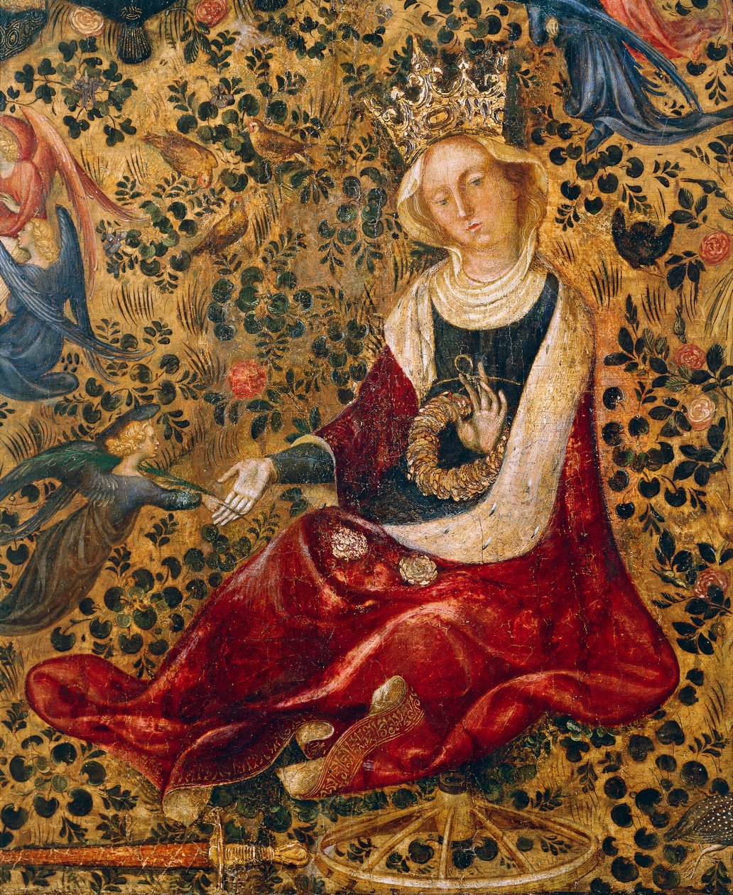 St Catherine of Alexandria, detalj fra Madonna of Rose Garden av Michelino da Besozzo (ca. 1370-1455) eller Stefano da Verona (ca. 1374-1438), tempera på panel, 63x42 cm av Michelino Molinari da Besozzo