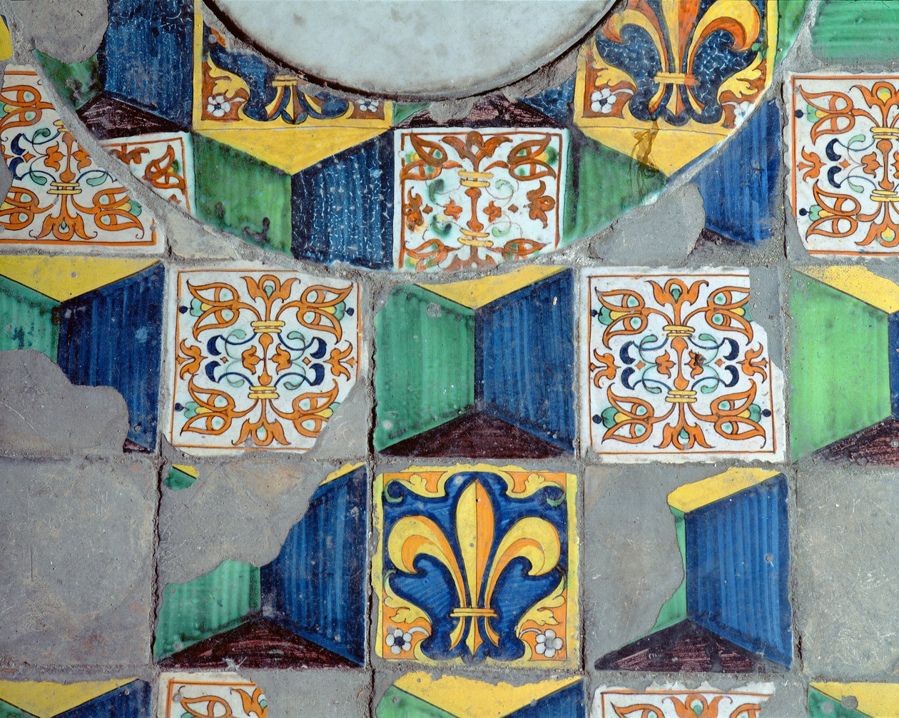 Detalj av gulvfliser fra kjelleren til Villa Medicea de Careggi-keramikken av Michelozzo di Bartolommeo