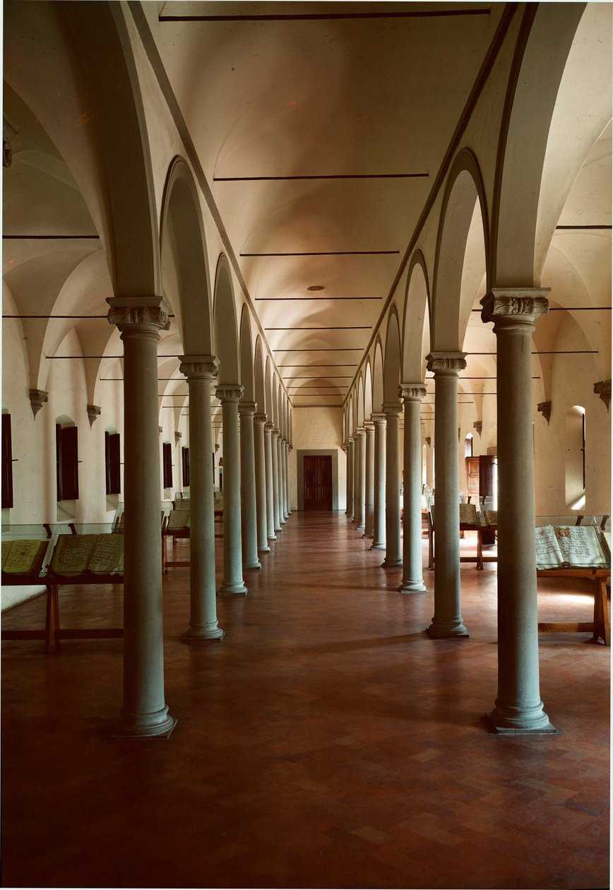 Biblioteket til klosteret San Marco (Saint Mark) i Firenze, Italia. Arkitektur av Michelozzo di Bartolommeo Michelozzi kjent som Michelozzo Michelozzi (Firenze 1396 - 1472) av Michelozzo di Bartolommeo