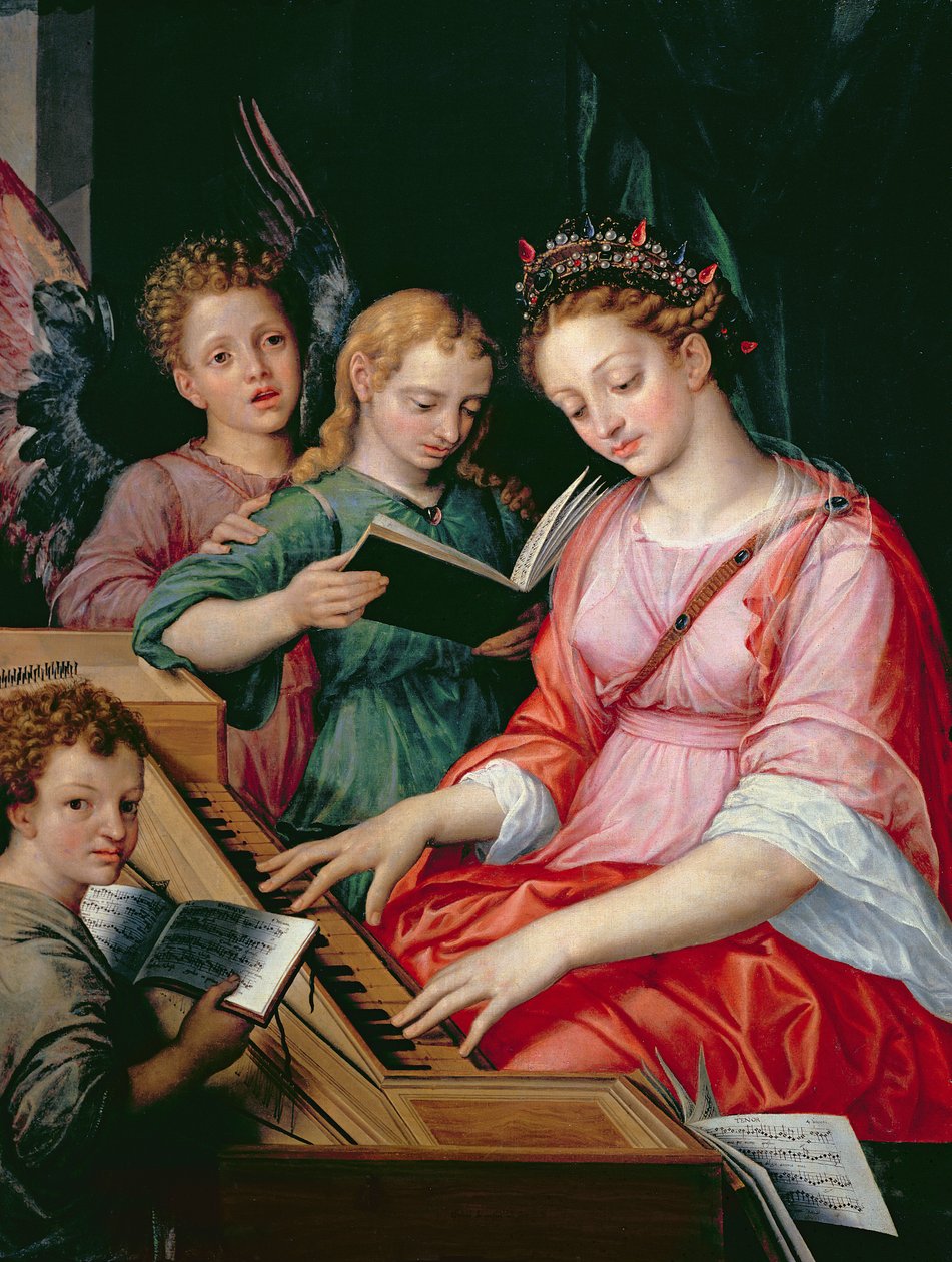 St. Cecilia akkompagnert av tre engler av Michiel I Coxie or Coxcie