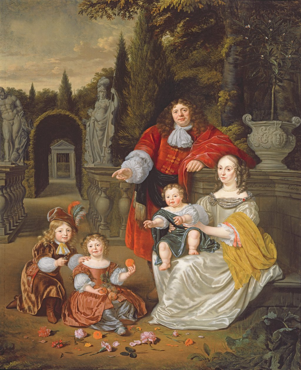En familiegruppe på en terrasse, 1670 av Michiel van Musscher