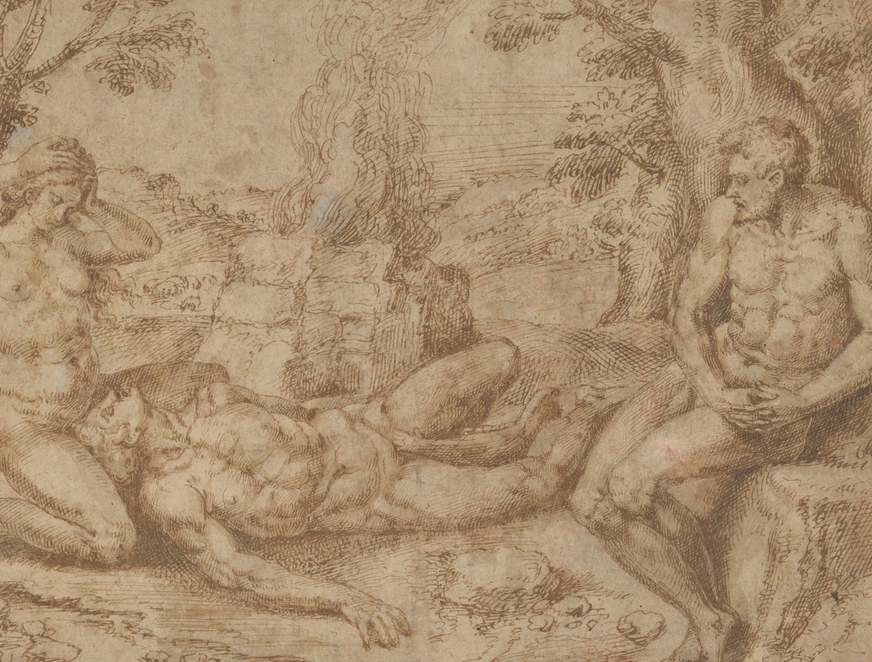 Adam og Eva sørger over Abels død, ca. 1576. av Michiel Coxie