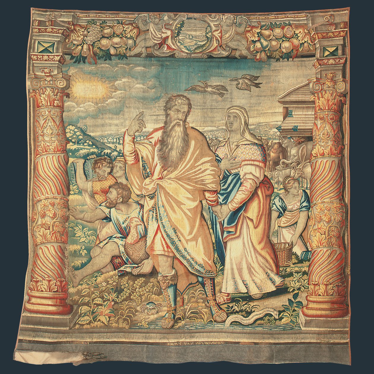 Brussels bibelske billedvev som viser nedstigningen fra arken fra serien "The Life of Noah", av Paulus van Nieuwenhove av Michiel I Coxie or Coxcie
