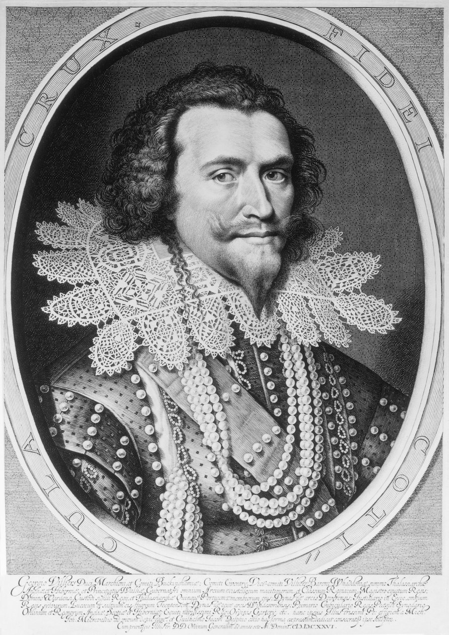 Portrett av George Villiers, 1. hertug av Buckingham (1592-1628) gravert av Willem Jacobsz. Delff (1580-1638) 1626 (gravering) (bw-foto) av Michiel Jansz van Miereveld