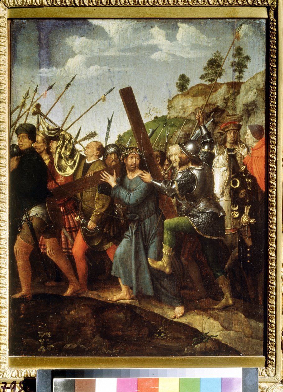Kristus som bærer korset. (Kristus bærer korset). Maleri av Michael Sittow (1460 eller 1468-1525). Olje på lerret, 37,5 x 28,3 cm, ca 1518-1525. Nederlandsk kunst, renessanse. Pushkin Museum of Fine Arts, Moskva. av Michiel Sittow