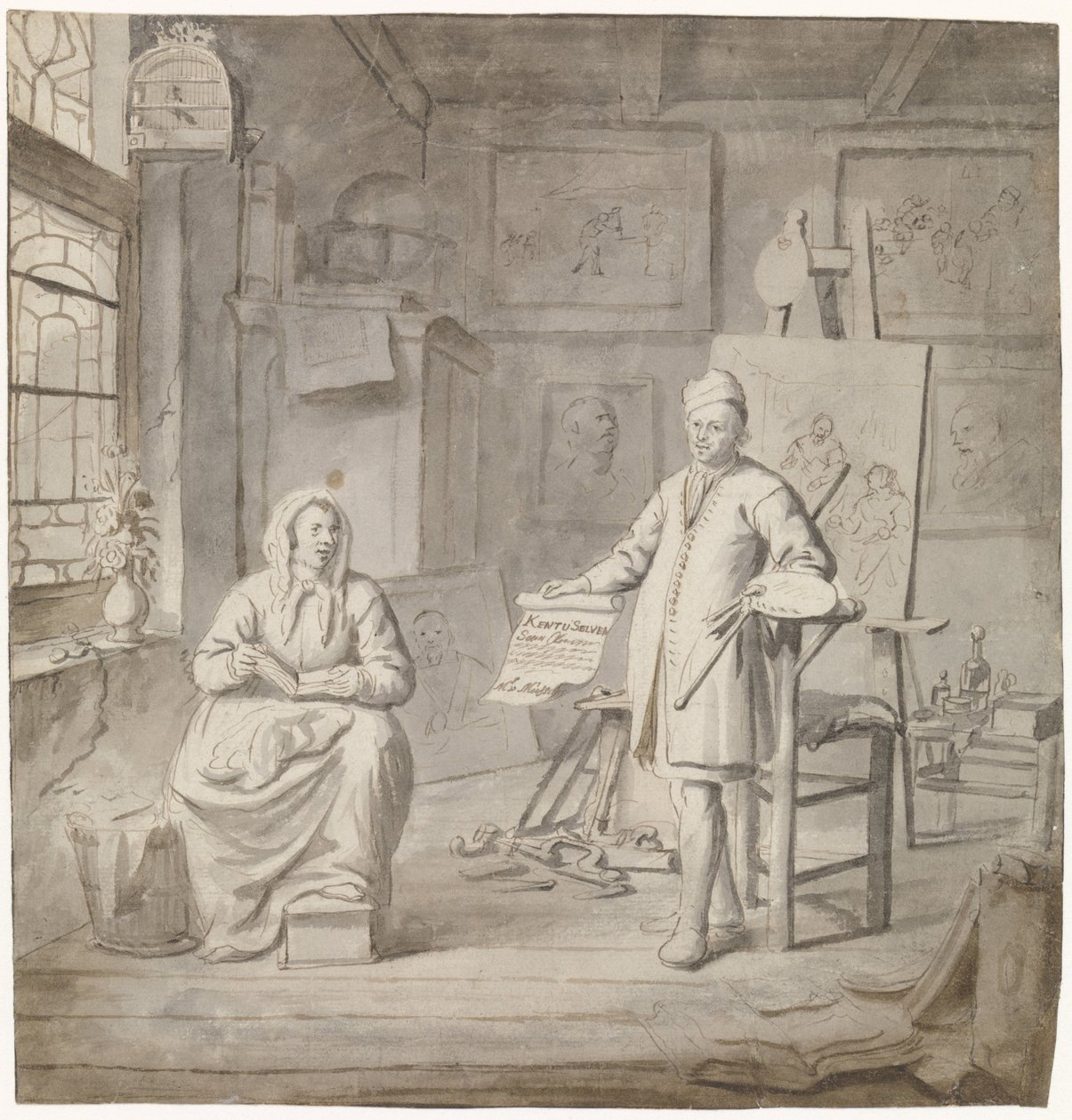 Maleren Michiel Comans og hans tredje kone Elisabeth van der Mersche i studio av Michiel van Musscher