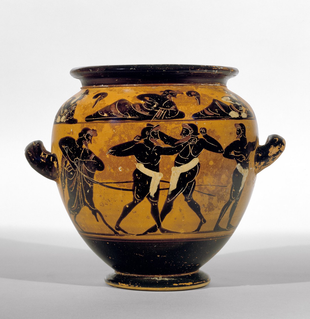 Attic svart-figur stamnos som viser boksere, ca. 520-500 f.Kr. (keramikk) (se også 100575) av Michigan painter