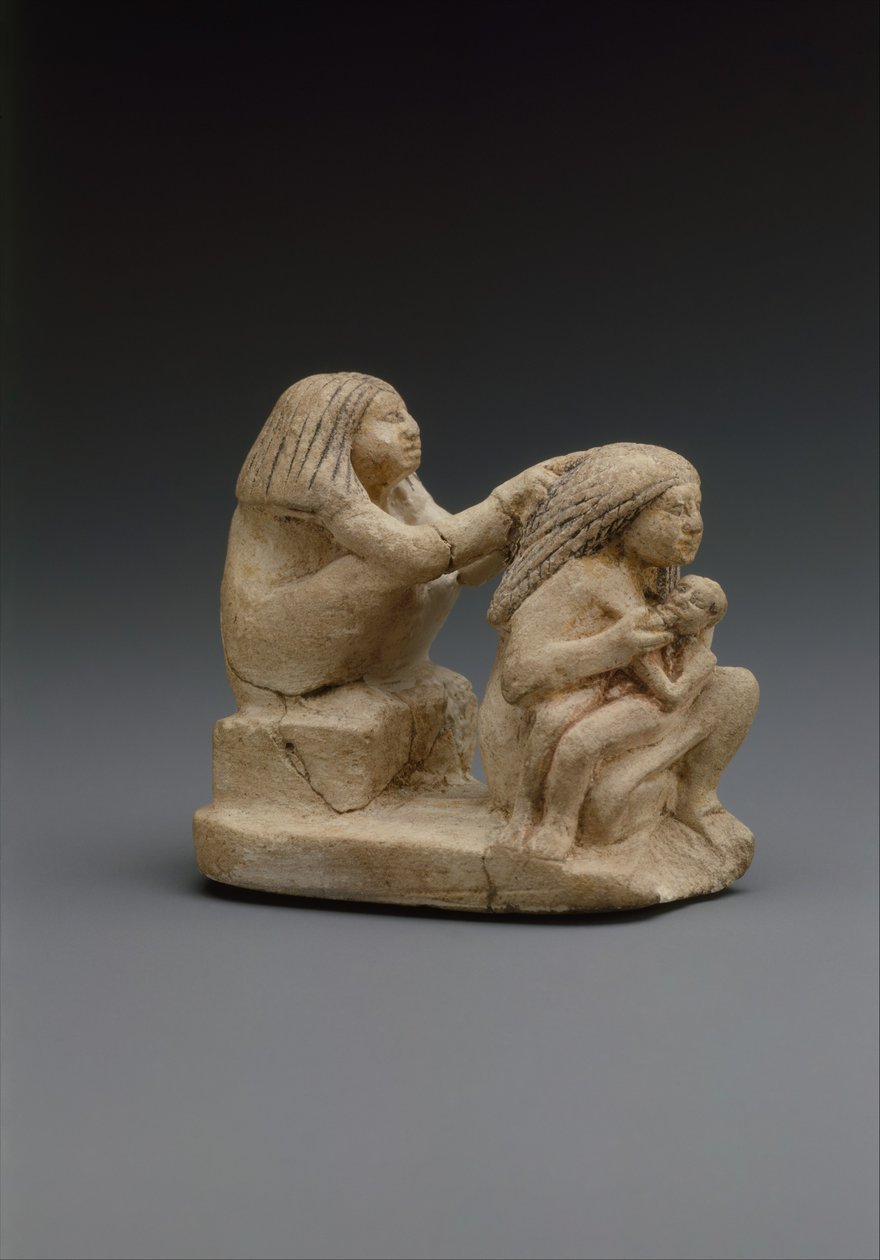 Gruppe på to kvinner og et barn, ca. 1981–1500 f.Kr. (kalkstein, maling) av Middle Kingdom Egyptian