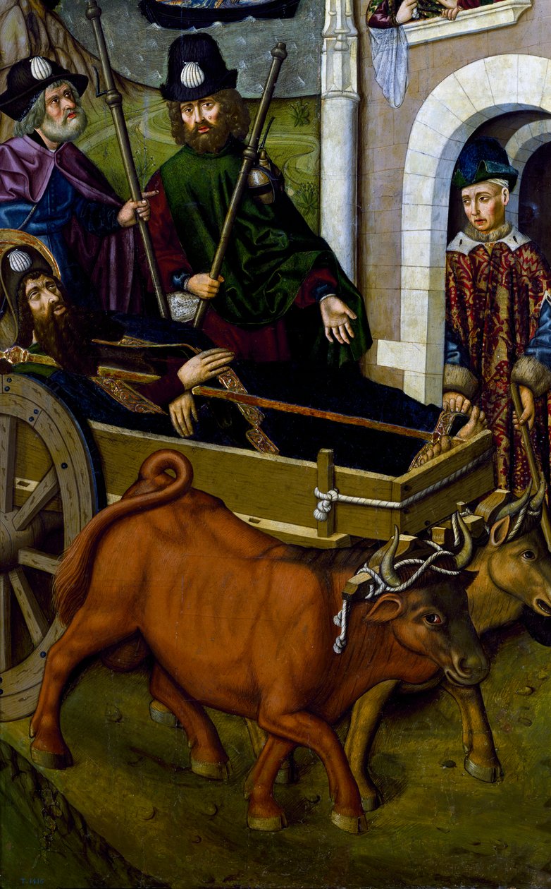 St James 'kropp ankommer Galicia, detalj av 2581033 av Miguel (school of) Ximenez