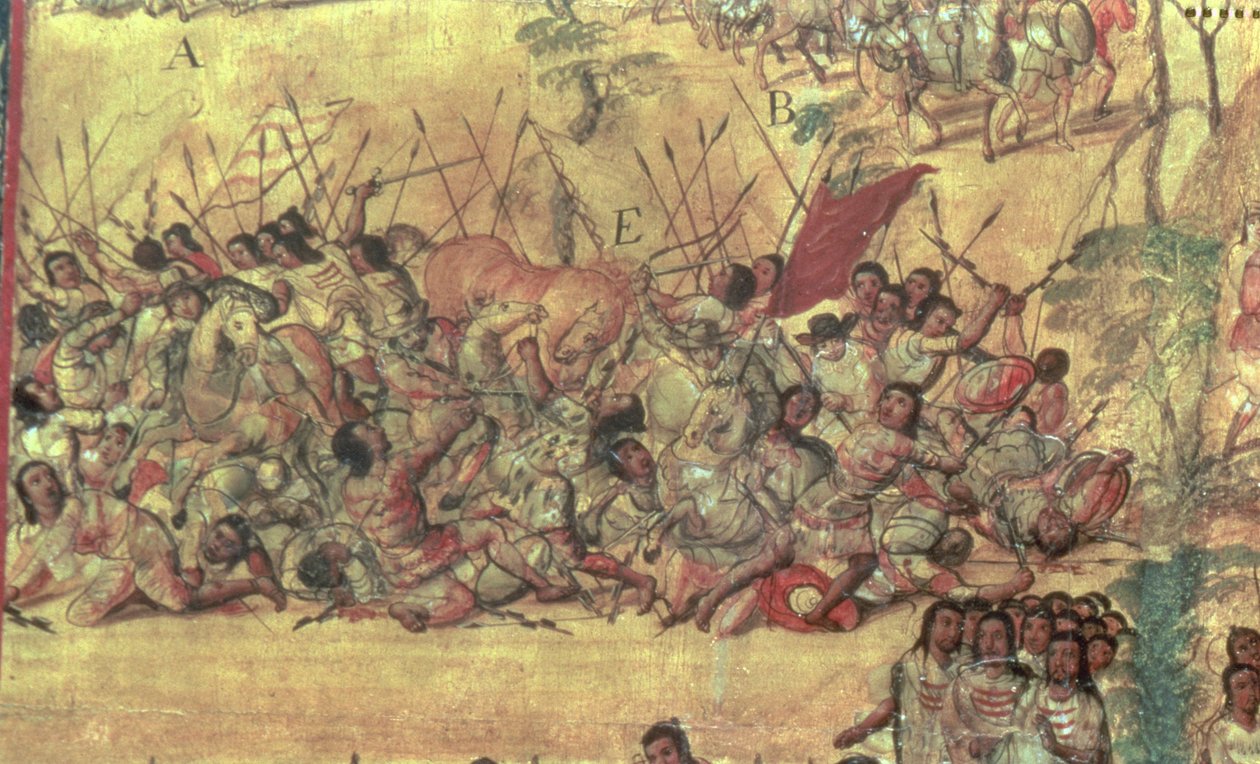 Slaget i byen Cholula mellom spanjolene og indianerne i oktober 1519 av Miguel Gonzalez
