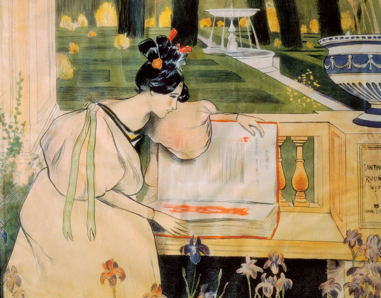 Presentasjonsplakat av sidene i livet til Rusinol i Prats (litografi av Miguel Utrillo