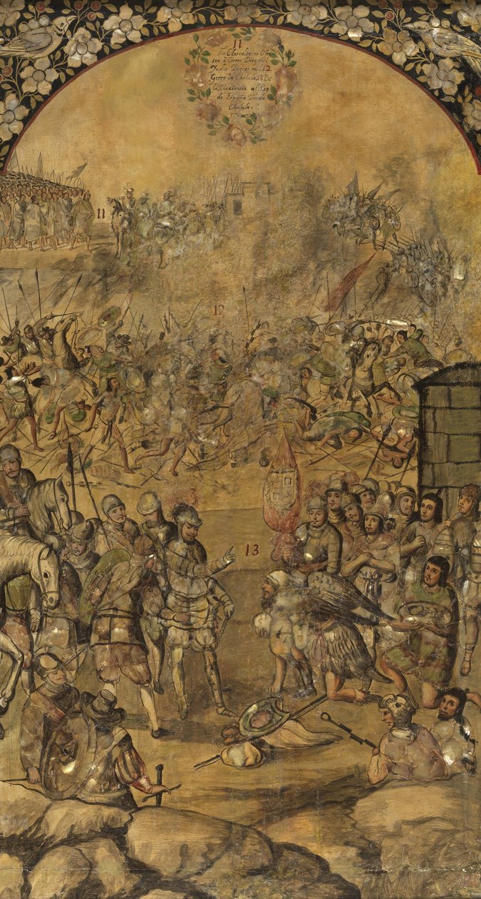 Erobringen av Mexico av Hernan Cortes par Gonzalez, Miguel og Juan (aktiv slutten av 1600-tallet). av Miguel and Juan Gonzalez