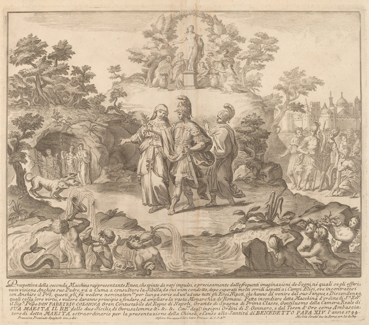 Aeneas and the Cumean Sybil, for "Chinea"-festivalen av Miguel de Sorellò after Francisco Preciado