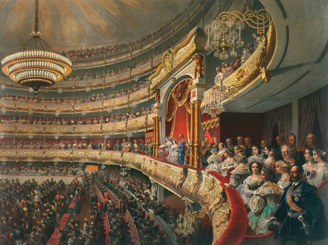 Auditorium til Bolshoi Theatre, Moskva, Russland, 1856. av Mihaly von Zichy