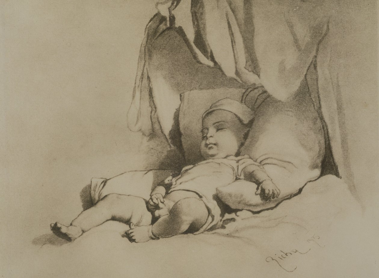Baby sover på sengen av Mihaly von Zichy