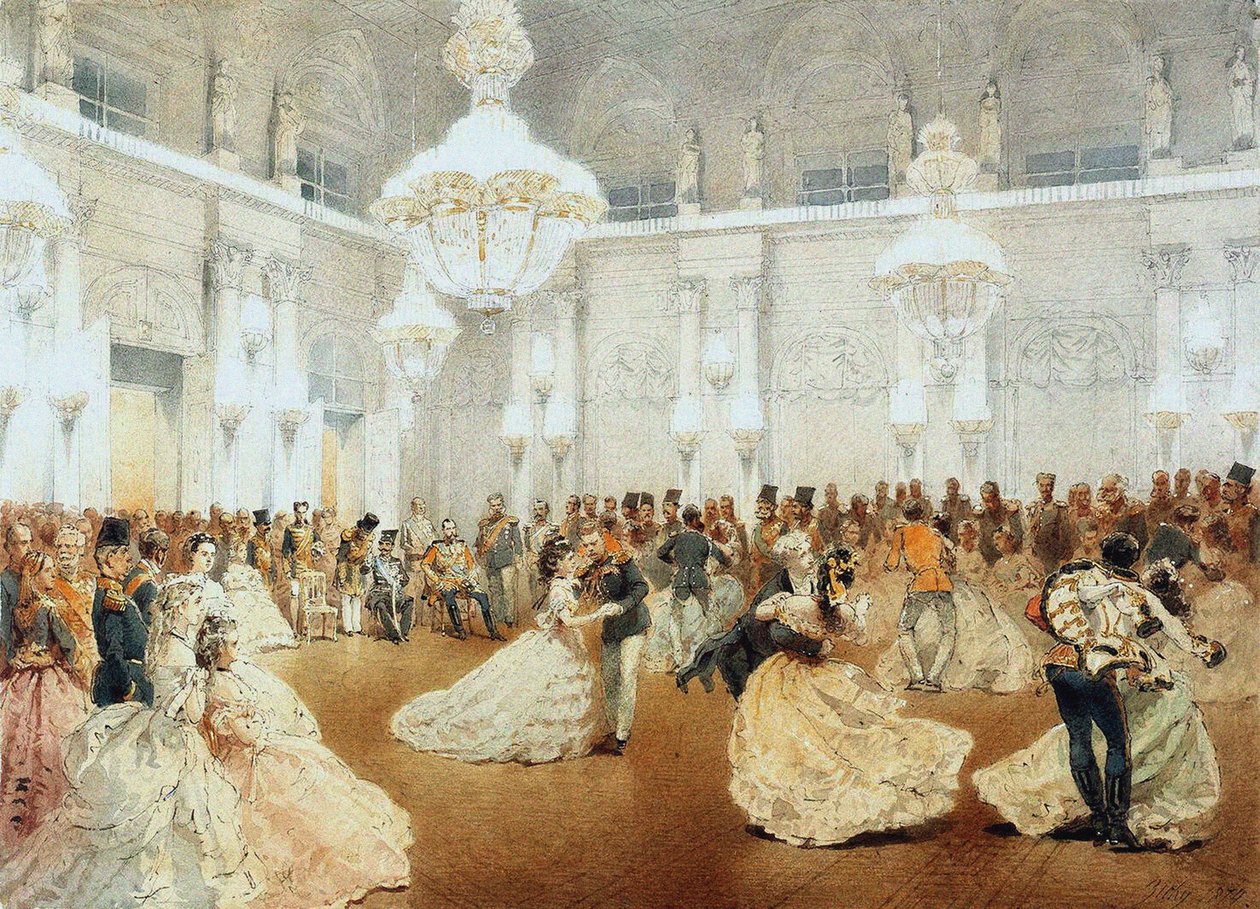 Ball i konsertsalen i vinterpalasset under det offisielle besøket til Nasir al-Din Shah i mai av Mihaly von Zichy