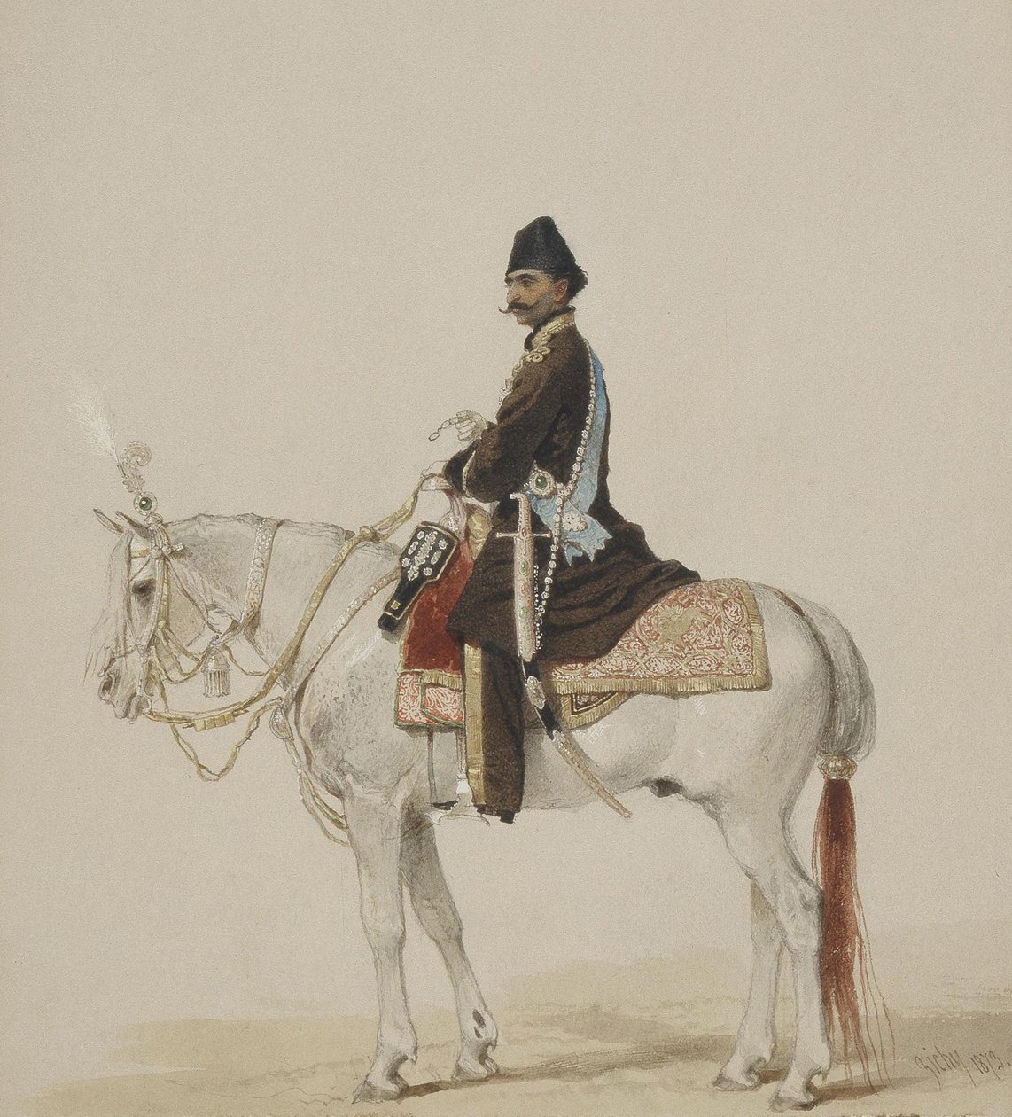 Ridesportrett av Naser al-Din Shah Qajar 1831-1896, 1873 av Mihaly von Zichy