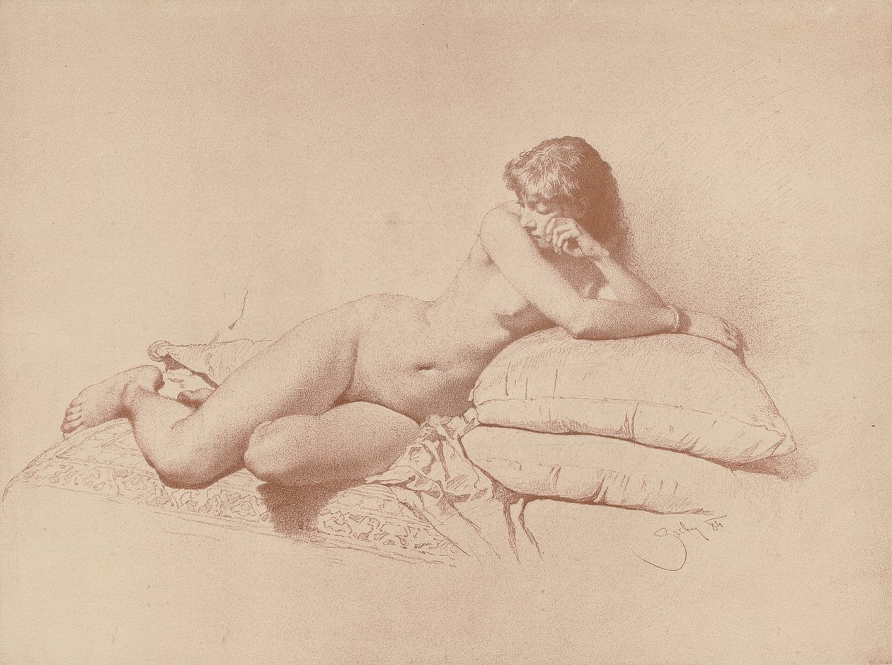 Studie av en liggende naken kvinne, 1885 av Mihaly von Zichy