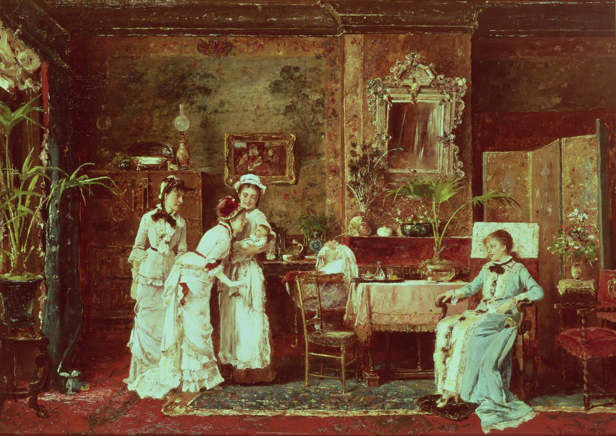 Besøk til en ny mor, 1879 av Mihály Munkácsy