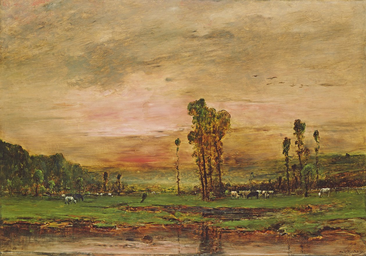 Kveldslandskap med en storfeflokk nær Jouy-en-Josas, 1881 av Mihály Munkácsy