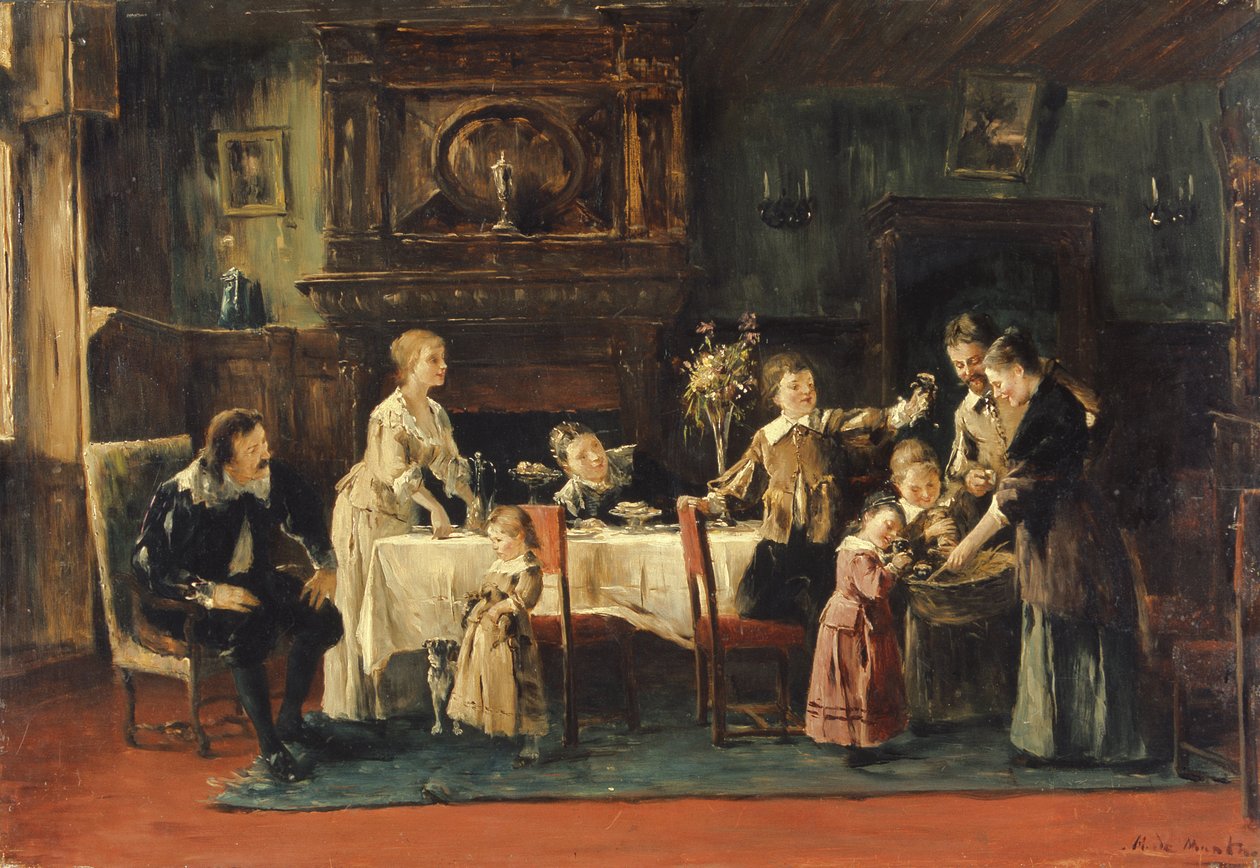 Besøker den nye babyen, 1800-tallet av Mihály Munkácsy