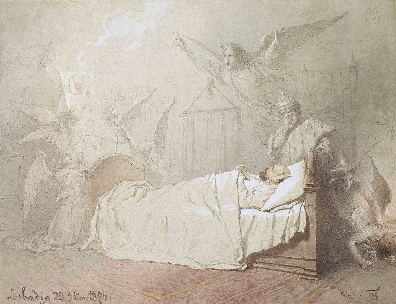 Alexander III på sitt dødsleie omgitt av engler, 1895. av Mihály Zichy