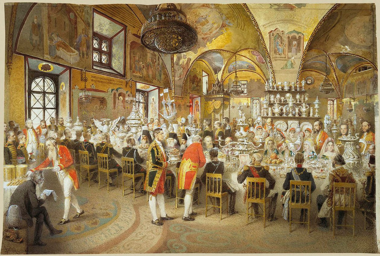 Seremoniell middag i fasettenes palass i Kreml i Moskva, 1883-1895. av Mihály Zichy