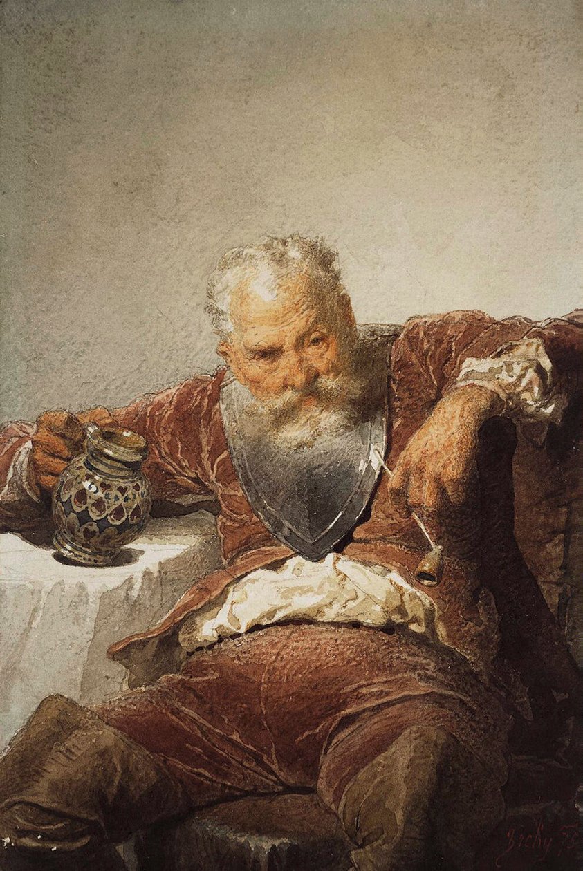 Falstaff med en tankard of Wine and a Pipe, 1873. av Mihály Zichy