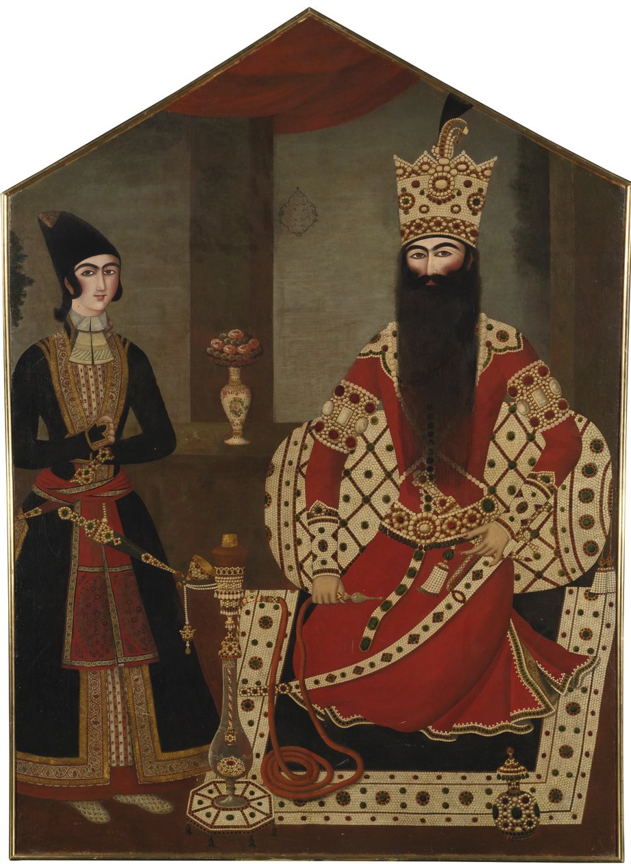 Portrett av Fath Ali Shah stående 1797-1834, ca 1820 av Mihr Ali