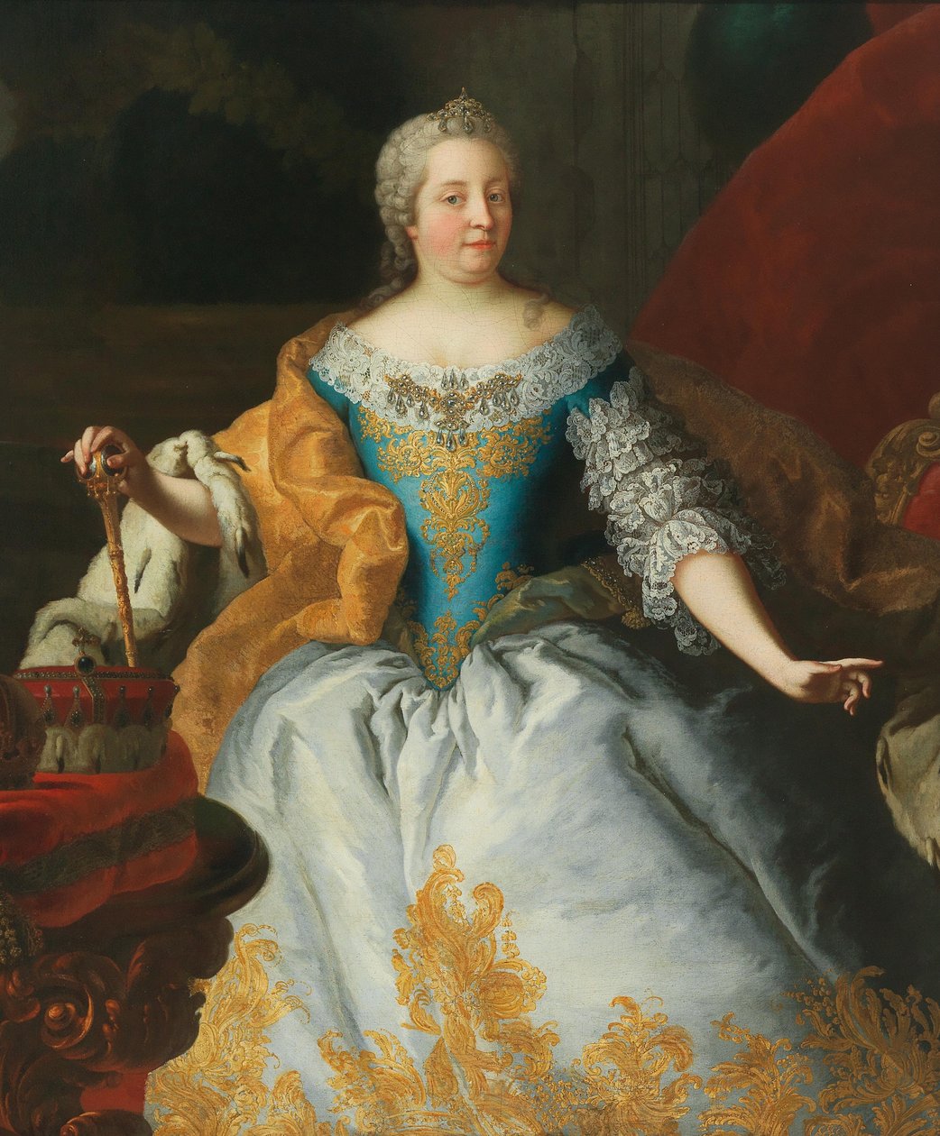 Portrett av keiserinne Maria Theresia, dronning av Ungarn og Böhmen, med den bohemske kronen. av Mijtens