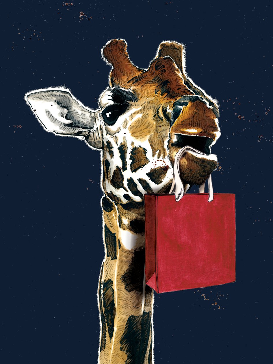 Bursdagsgiraff på midnattsblå, 2020 av Mike Davis