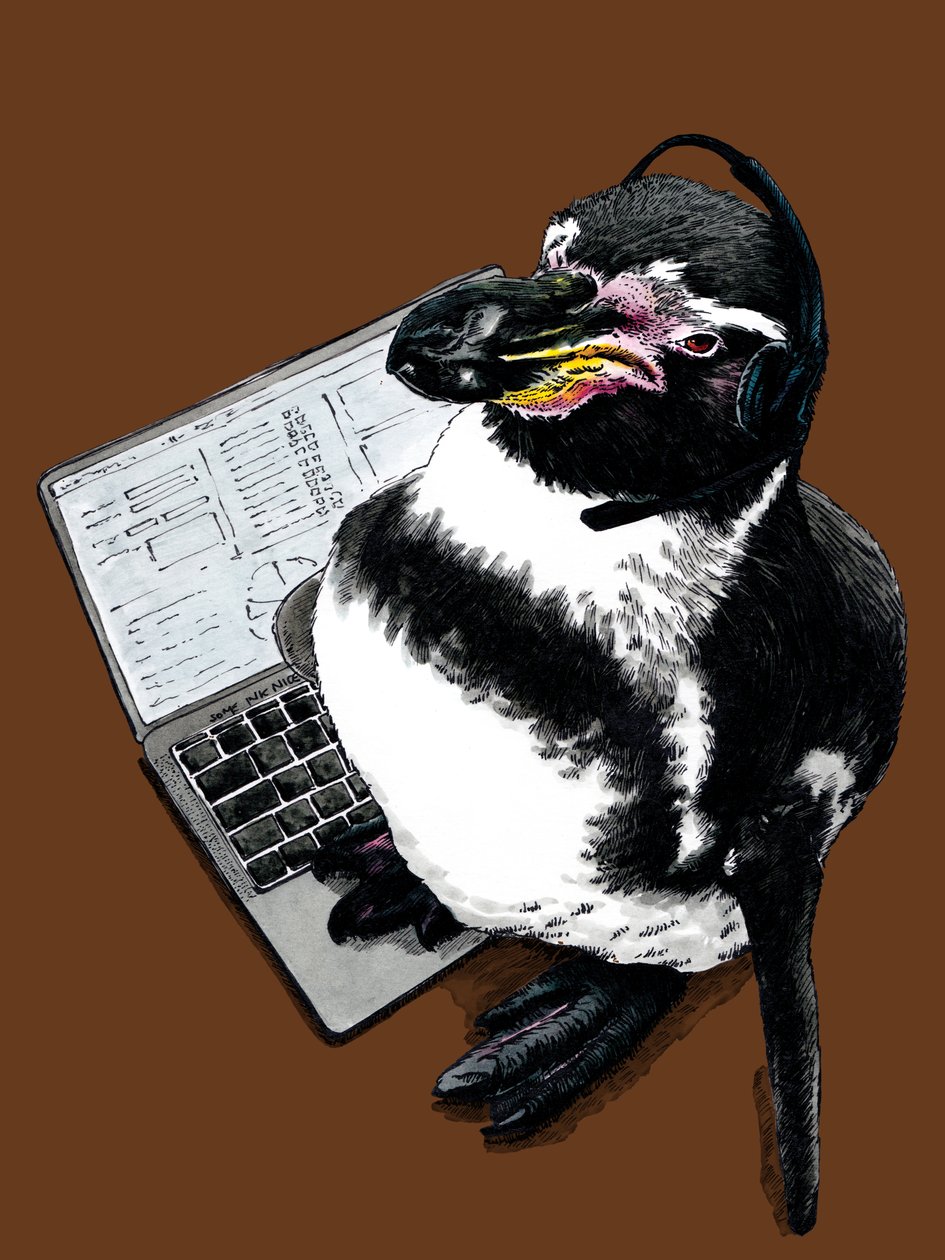 New Job Penguin på Burnt Orange, 2020 av Mike Davis