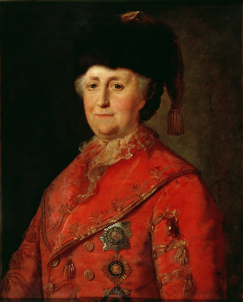 Portrett av Katarina II den store (1729-96) i et reisedrakt, 1787 av Mikhail Shibanov