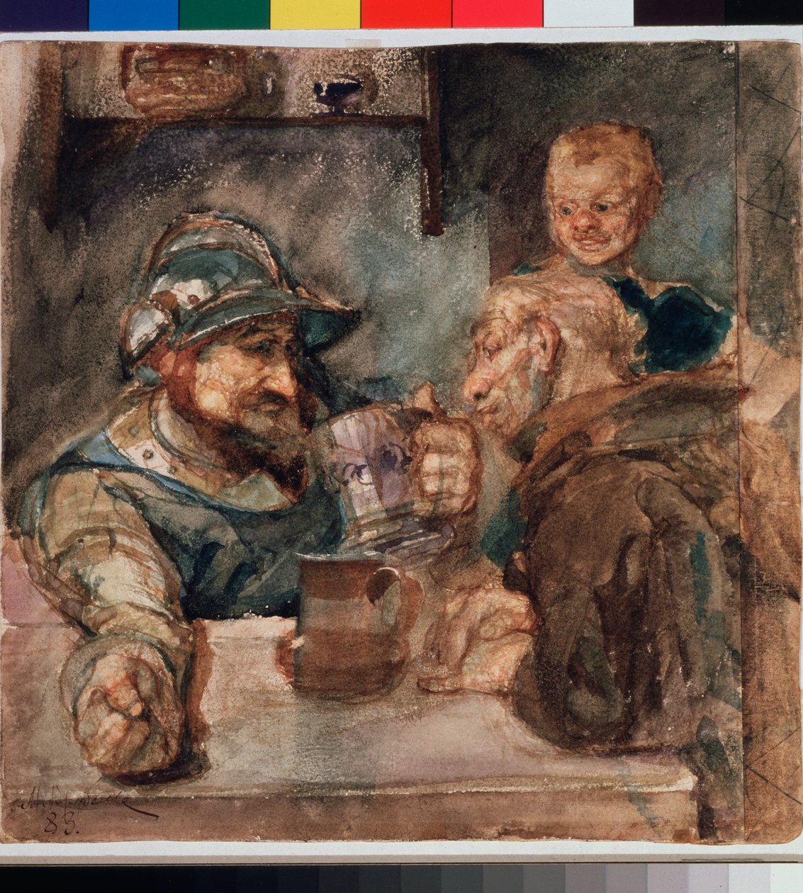 Above a mug of beer (Above a Beer Tankard) - Kunstverk av Mikhail Alexandrovich Vrubel (Vrubel) (1856-1910), olje på lerret av Mikhail Aleksandrovich Vrubel