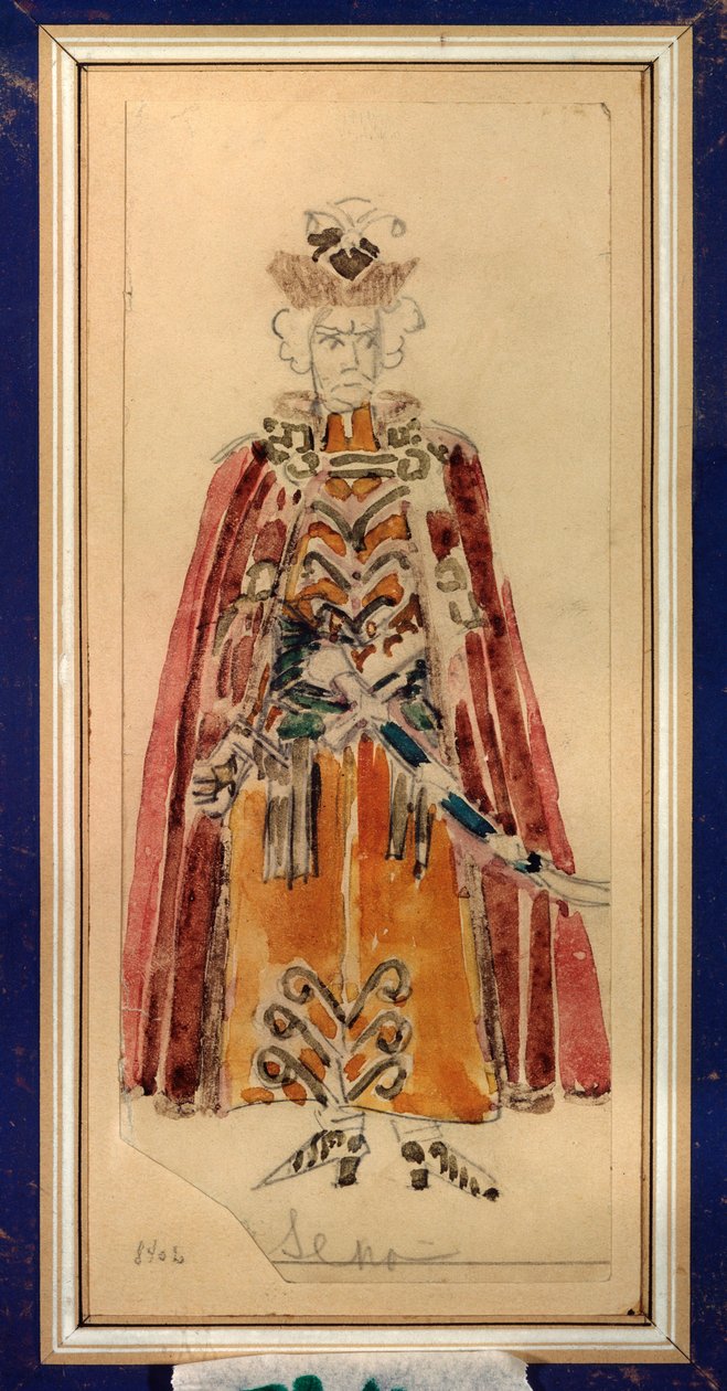 Forberedende kostyme til operaen ""Mazepa"" av Piotr Tchaikovsky (1840-1893) (Kostumedesign for operaen Mazepa av P Tchaikovsky) - Verk av Mikhail Alexandrovich Vrubel (Vrubel) (1856-1910), blyant og gouache på papir , Russisk scenografisk kunst - St av Mikhail Aleksandrovich Vrubel