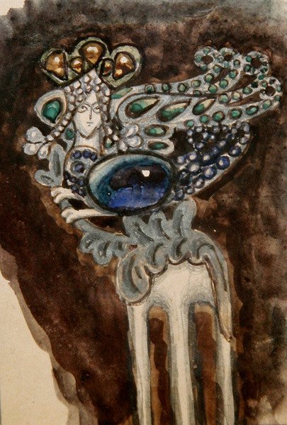 Design for en dekorativ kam til prinsesse Maria Tenisheva, ca. 1900-10 (akvarell på papir) av Mikhail Aleksandrovich Vrubel