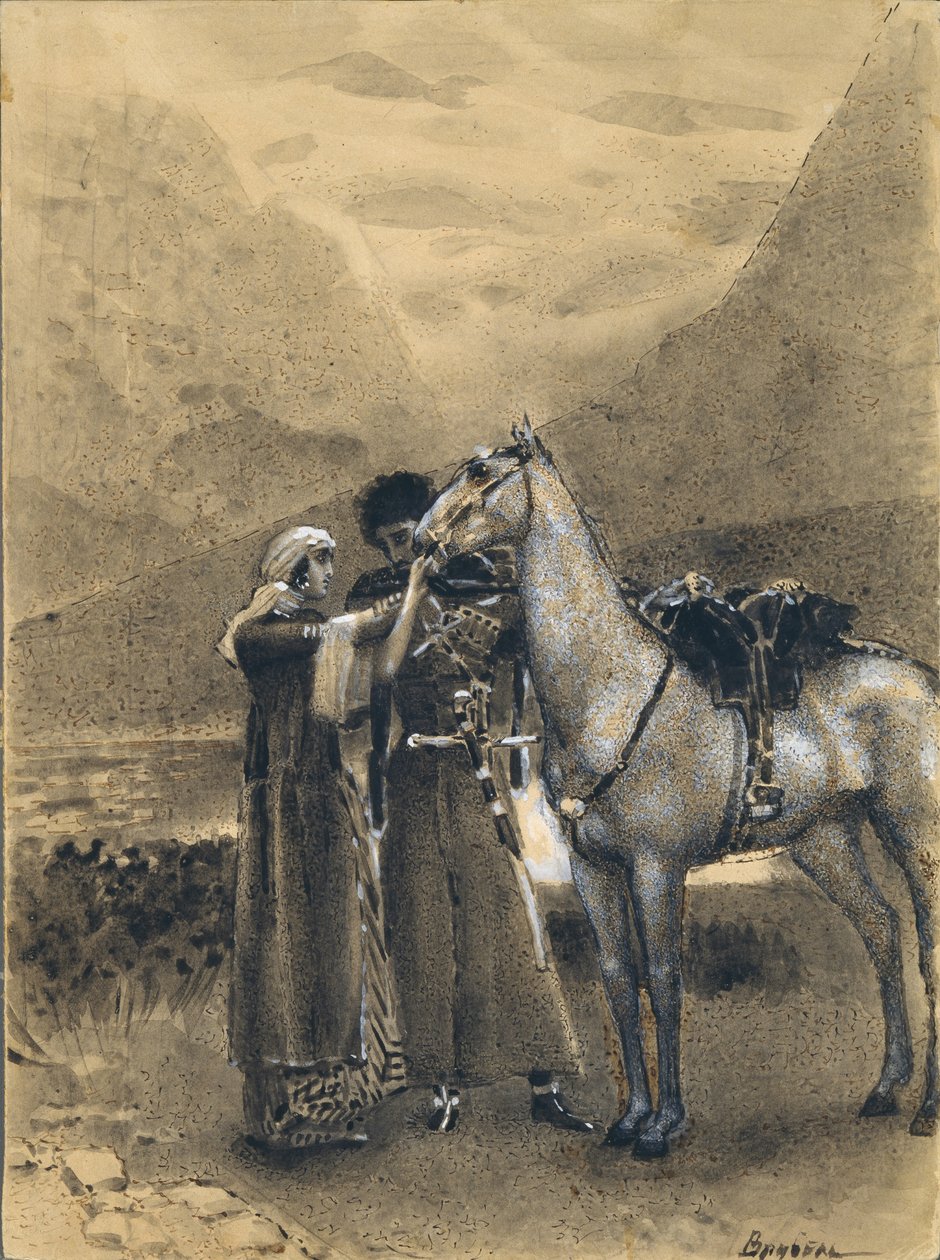 Farvel til Zara med Ismail. Illustrasjon til diktet Ismail Bey av Mikhail Lermontov, 1890-1891 av Mikhail Aleksandrovich Vrubel
