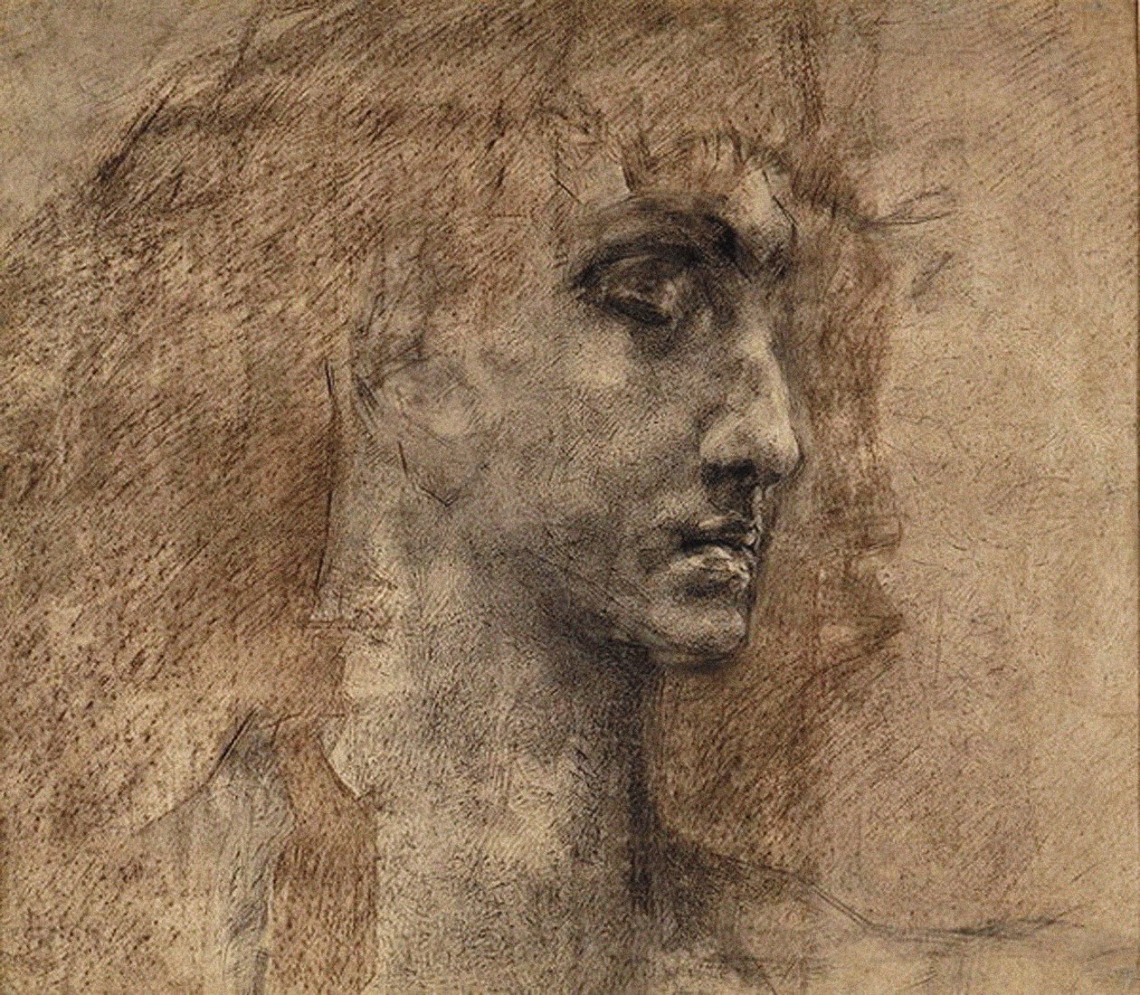 Head of an Angel, 1887 (kull og rød fargestift på papir) av Mikhail Aleksandrovich Vrubel