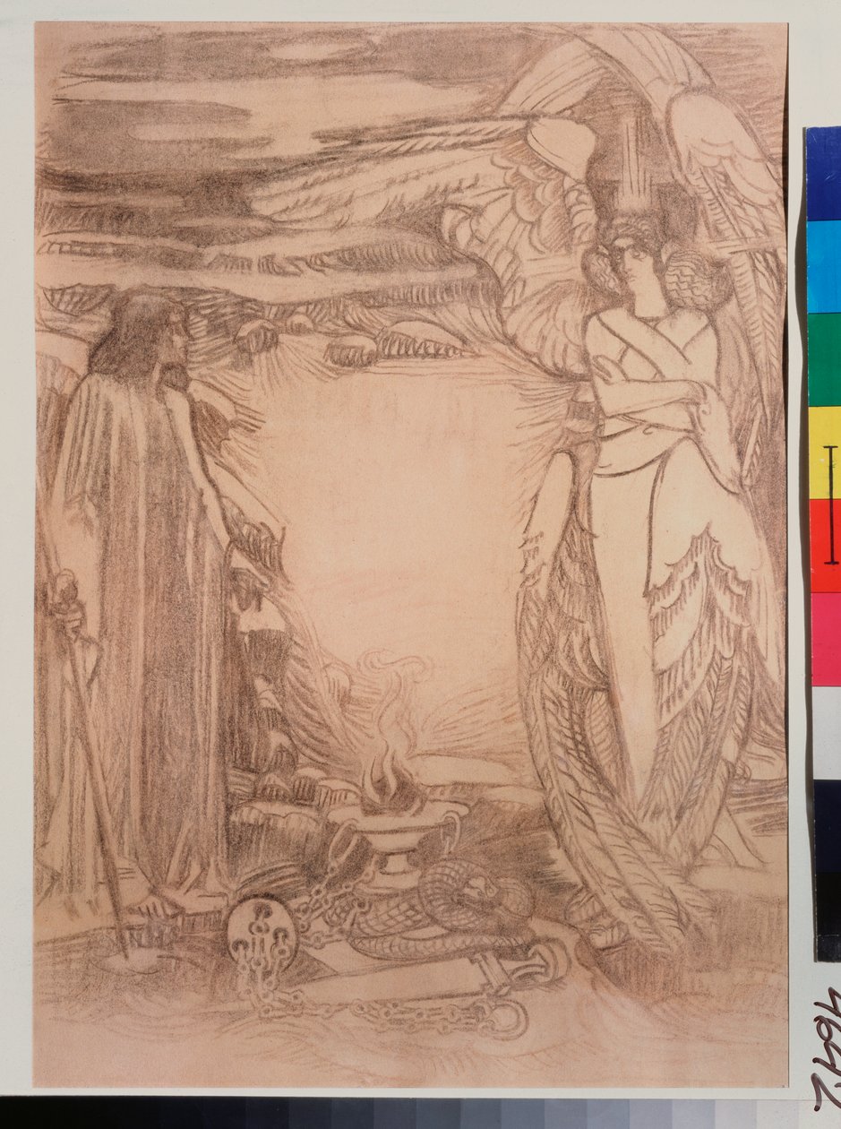 Illustrasjon pour le poeme Prophete de Alexandre Pouchkine (1799-1837) (illustrasjon til diktet Prophet av A Pushkin) - Tegning av Mikhail Alexandrovich Vrubel (Vrubel) (1856-1910), sangvinsk på papir av Mikhail Aleksandrovich Vrubel