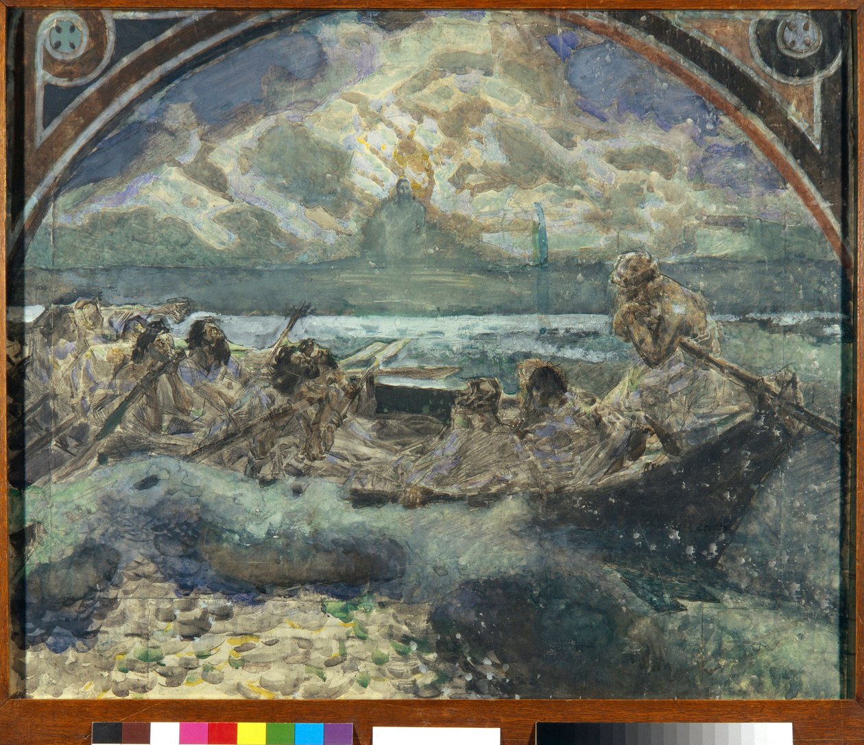 Jesus går på vannet (Jesus går på vannet) - Verk av Mikhail Alexandrovich Vrubel (Vrubel) (1856-1910), Akvarell, gouache, blekk og penn på papir av Mikhail Aleksandrovich Vrubel
