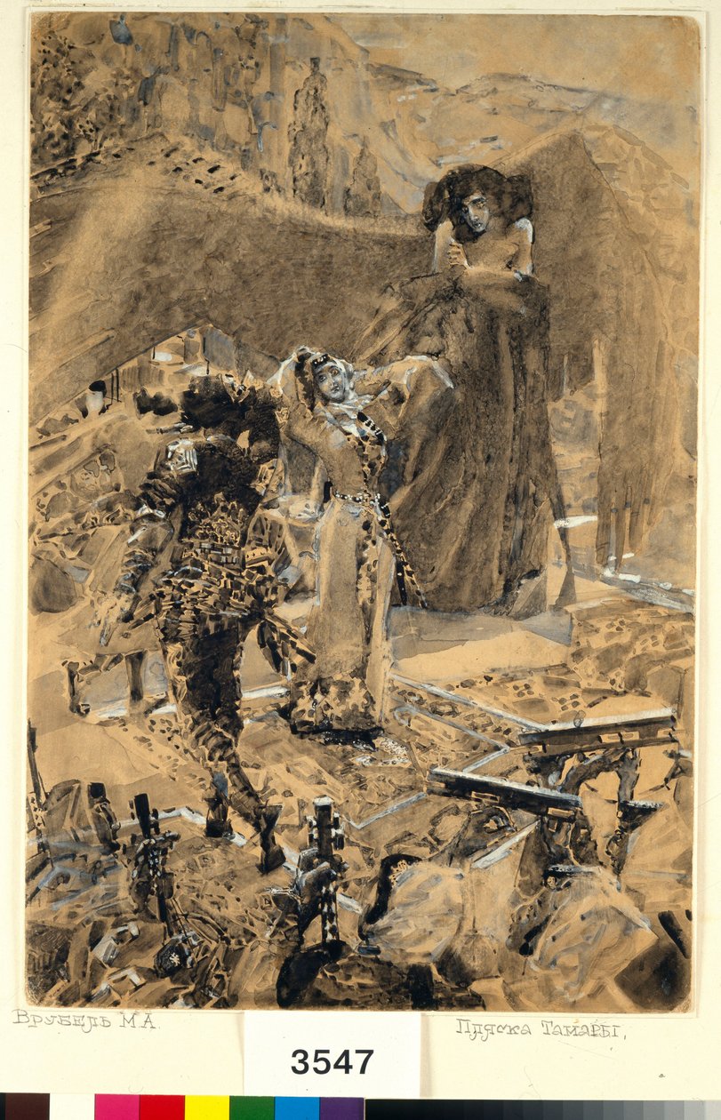 Tamaras dans - Illustrasjon fra diktet ""The Demon"" av Mikhail Lermontov (1814-1841) - Kunstverk av Mikhail Alexandrovich Vrubel (Vrubel) (1856-1910) av Mikhail Aleksandrovich Vrubel