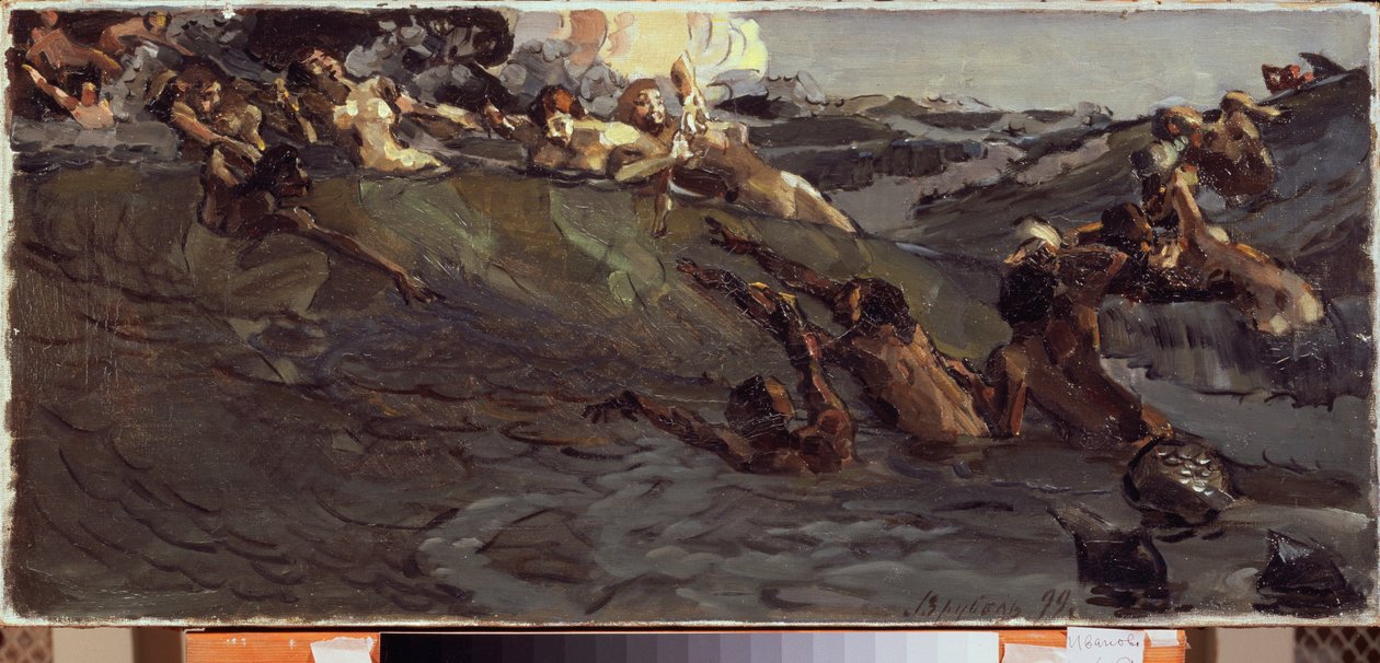 Playing Naiads and Tritons - Maleri av Mikhail Alexandrovich Vrubel (Vrubel) (1856-1910), olje på lerret av Mikhail Aleksandrovich Vrubel