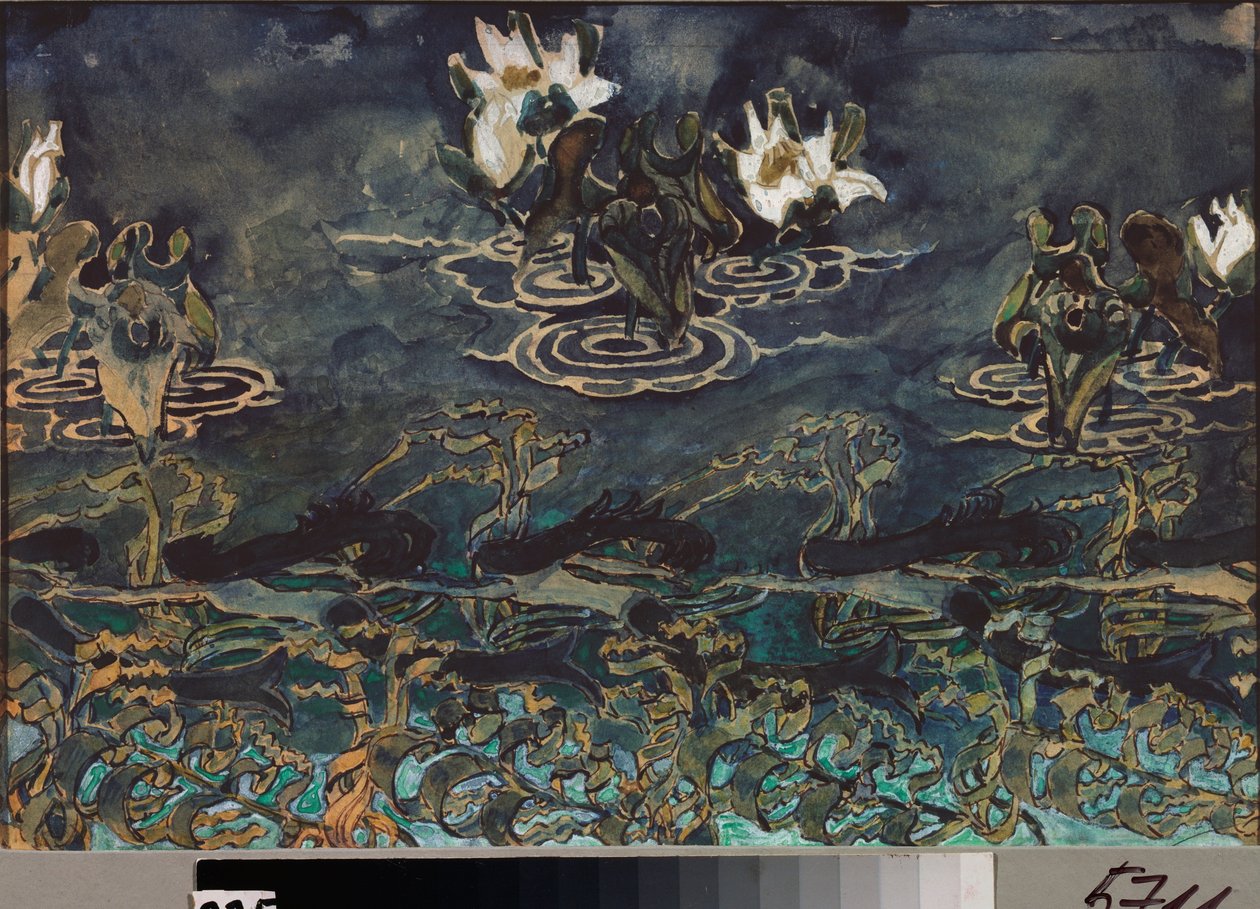 Nenuphars (nympheas) (Vannliljer) - Verk av Mikhail Alexandrovich Vrubel (Vrubel) (1856-1910), akvarell og gouache på papir, russisk kunst fra 1800- og 1900-tallet, art nouveau - State Museum Abramtsevo Estate, Moskva av Mikhail Aleksandrovich Vrubel