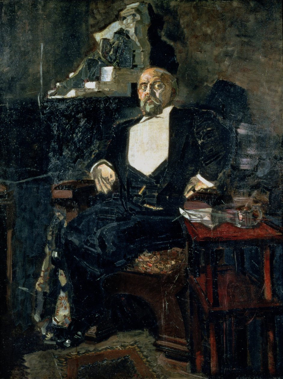 Portrett av Savva Mamontov, grunnleggeren av den første private operaen av Mikhail Aleksandrovich Vrubel