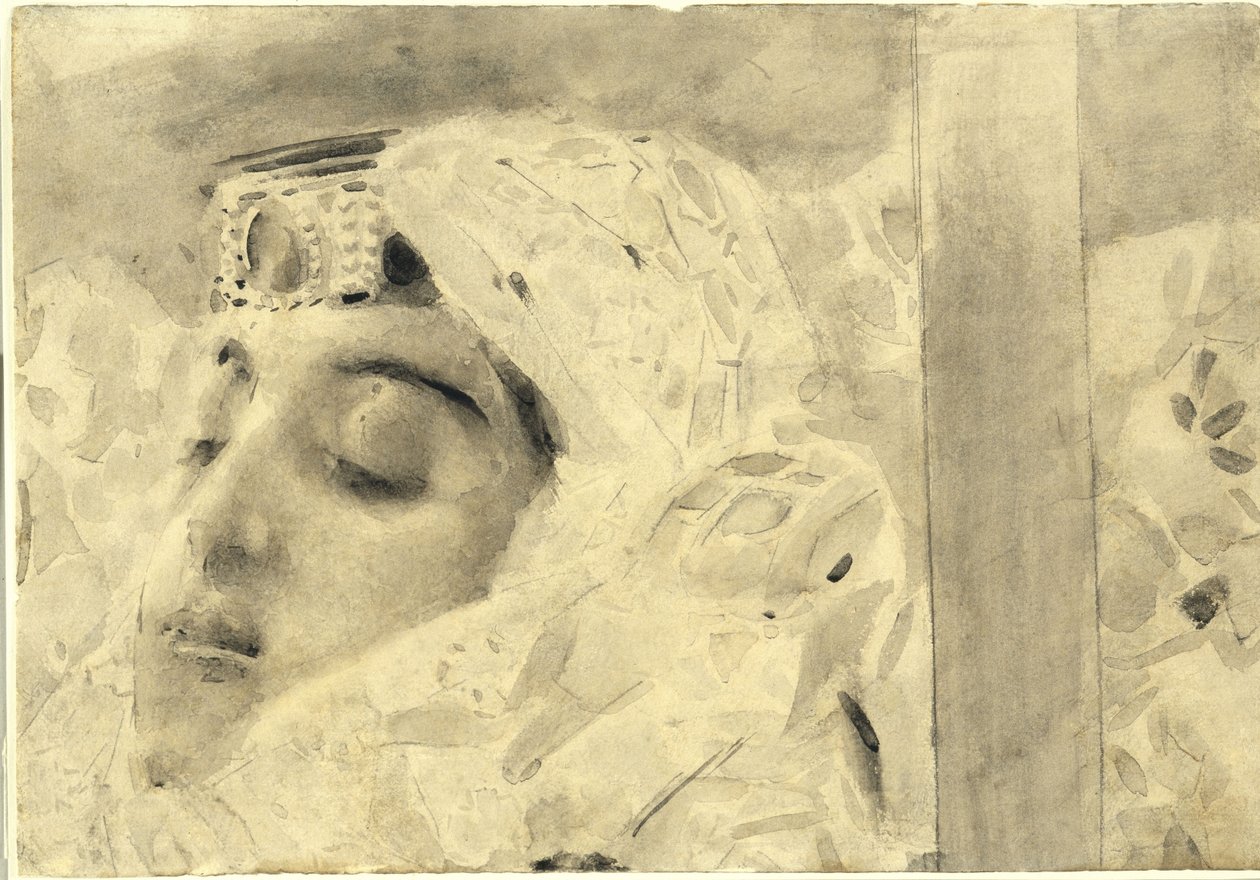 Tamara i kisten. Illustrasjon til diktet Demonen av Mikhail Lermontov, 1890-1891 av Mikhail Aleksandrovich Vrubel
