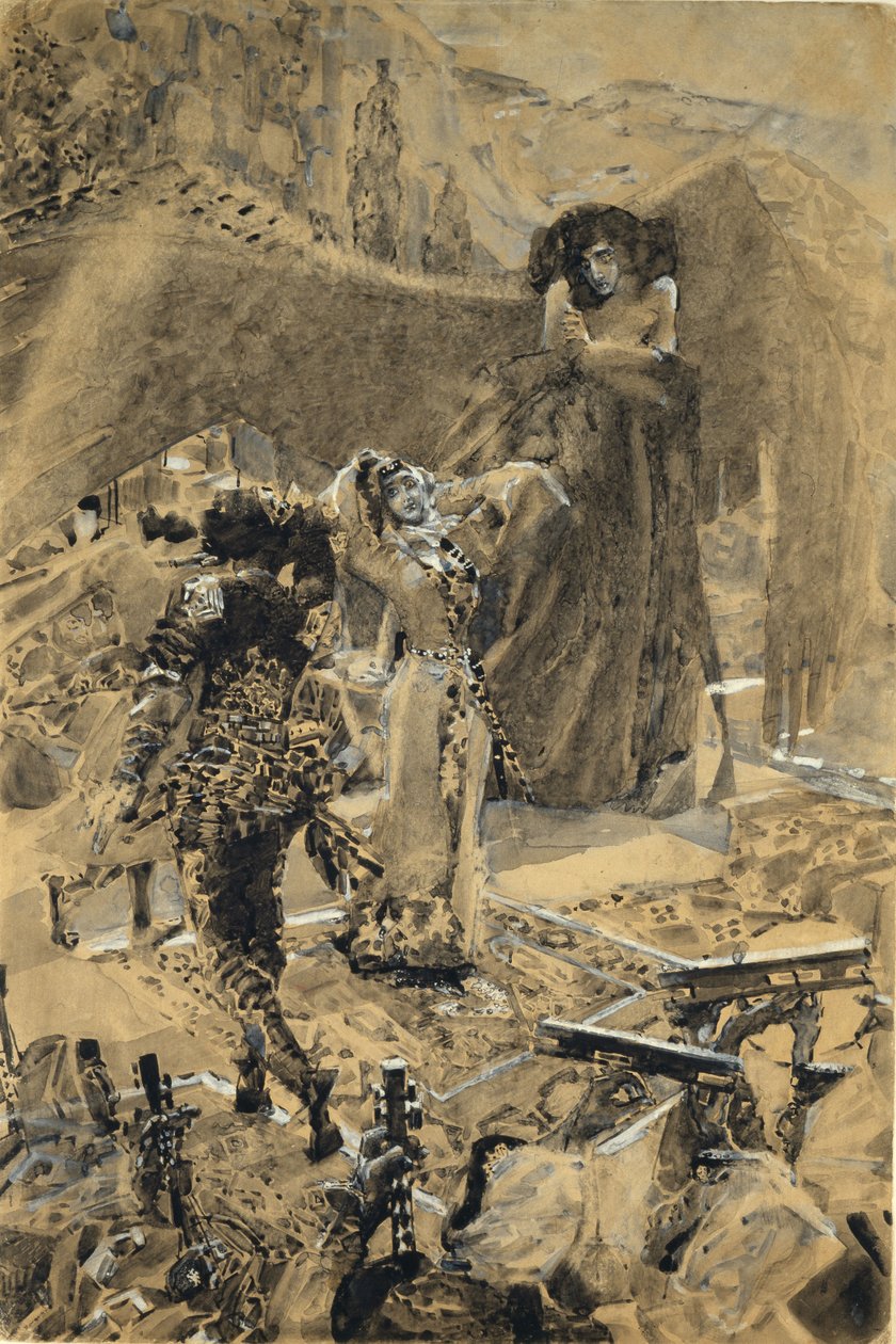Tamaras dans. Illustrasjon til diktet Demonen av Mikhail Lermontov, 1890-1891 av Mikhail Aleksandrovich Vrubel