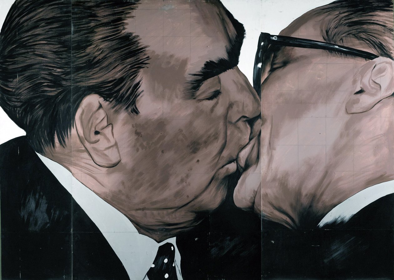 The Fraternal kiss (olje på lerret) av Mikhail Aleksandrovich Vrubel
