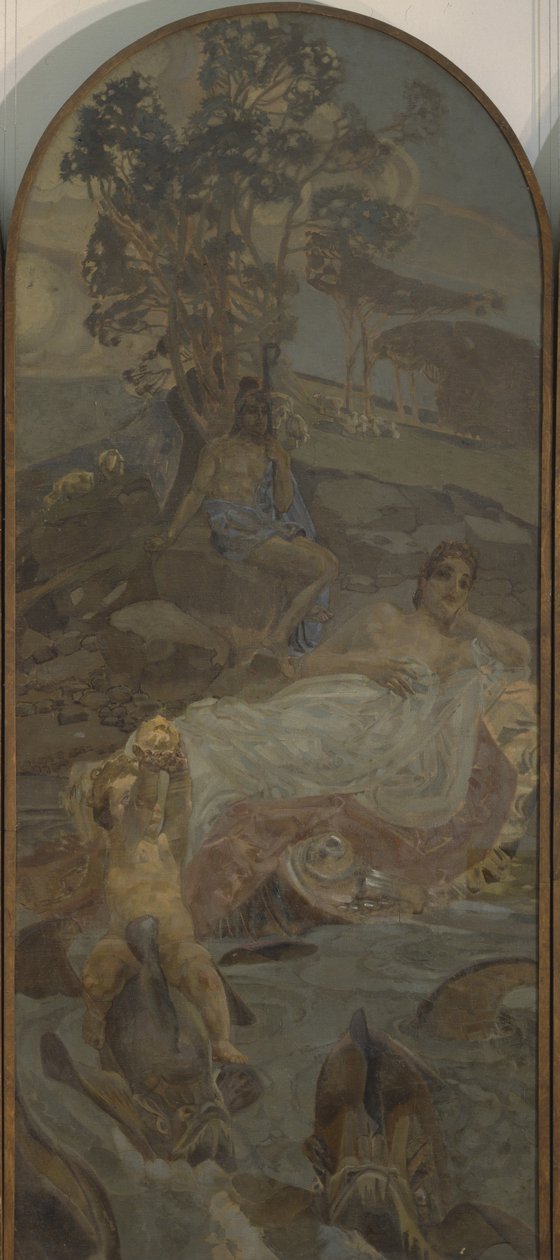 Venus, Amor og Paris Triptych The Judgment of Paris, sentrale del, 1893 av Mikhail Aleksandrovich Vrubel
