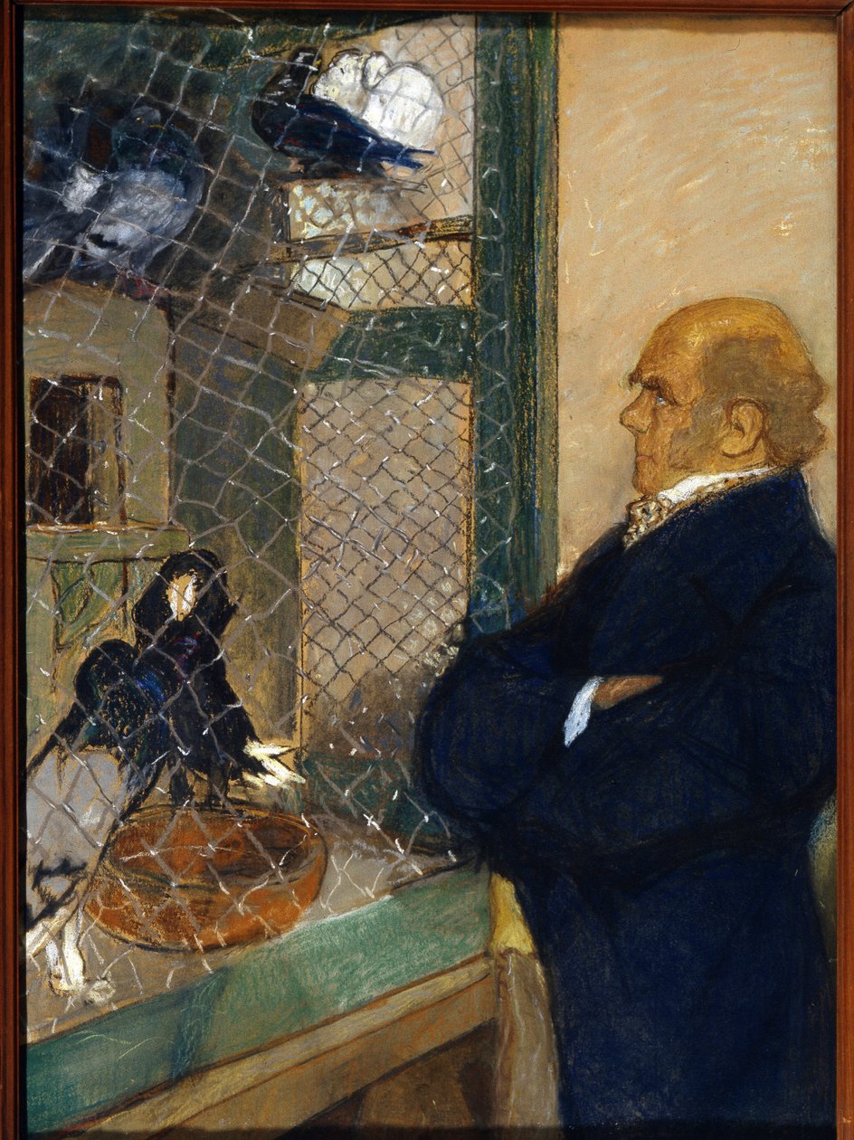 Charles Darwin (1809-1882) i dueslag i Downe (England) (C. Darwin i dueslag i Downe). Verk av Mikhail Dmitrievich Ezuchevsky (1880-1928), pastell på papp av Mikhail Dmitrievich Ezuchevsky